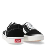 Championes urbanos de corte bajo marca Push, confeccionados en lona y gamuza color bordó con detalles en blanco. Presentan cordones blancos y suela de goma blanca con línea decorativa negra.