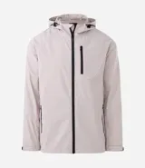 Campera deportiva Get Over de tejido técnico resistente al agua, color bordó. Presenta capucha ajustable con cordones, cierre frontal con cremallera, bolsillos laterales y un bolsillo adicional en el pecho, todos con cierre.