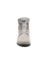 Bota de caña media Caterpillar modelo Charli WP, color gris, confeccionada en cuero impermeable con detalles de tejido en el cuello. Cuenta con cierre de cordones, suela de goma resistente y tecnología impermeable.