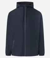 Campera rompevientos color verde oliva con capucha ajustable con cordón, cierre frontal con cremallera, bolsillos laterales con cremallera, puños con elástico y forro interior. Ligera y versátil, ideal para proteger del viento y la lluvia ligera.