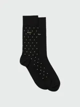 Set de dos pares de medias Boss de color negro, con diseño de lunares pequeños y logo de la marca bordado en tono dorado.