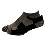 Medias de corte bajo tipo soquete, con diseño técnico que combina zonas de tejido liso en negro y zonas de tejido texturizado en gris melange. Presentan refuerzos en puntera y talón.