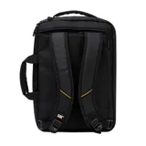 Bolso maletín multipropósito Caterpillar color negro, con asas superiores y laterales, bolsillo frontal con cierre, detalles en amarillo y logo de la marca.