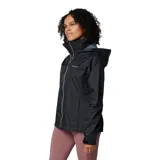 Campera cortaviento Columbia Switchback IV de color negro, con capucha ajustable, cierre frontal y bolsillos con cremallera. Incorpora tecnología Omni-Shield que repele la humedad.