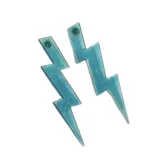 Aros colgantes con forma de rayo, color azul con glitter.