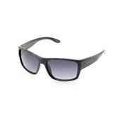 Lentes de sol negros con lentes grises degradadas y marco rectangular de acetato.