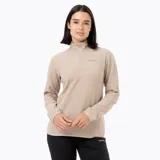 Polar de media cremallera Merrell, confeccionado en tejido microfleece suave. Presenta cuello alto, mangas largas con puños elásticos y logo de la marca bordado en el pecho.