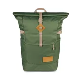 Mochila Jansport Hatchet Rolltop color verde con detalles en beige.