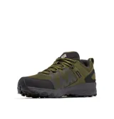Sneaker de senderismo Columbia Peakfreak II OutDry para hombre, color verde oliva con detalles en negro. Presenta una parte superior de malla con soportes impresos en 3D, membrana impermeable OutDry, sistema de cordones Navic Fit y suela Adapt Trax.
