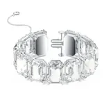 Pulsera rígida plateada con cristales blancos de talla octogonal.