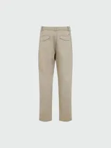 Pantalón de vestir color beige, de corte recto, con cintura ajustable con cordón.