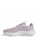 Championes de running Adidas Cloudfoam Flex, color lila con detalles en tonos rosados. Presentan una parte superior de malla transpirable, las icónicas tres bandas laterales y una suela de espuma blanca que proporciona amortiguación y flexibilidad.