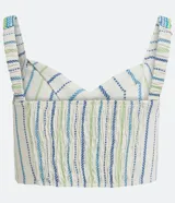 Blusa musculosa cropped de algodón con tirantes elásticos, busto torcido, espalda de lastex e hilo teñido con rayas a contraste.