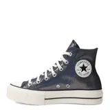 Championes de caña alta Converse Chuck Taylor All Star Lift, color negro con efecto iridiscente y plataforma blanca.