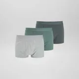 Pack de tres boxers de algodón en tonos gris, verde y verde oscuro, con cintura elástica.