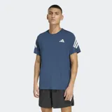 Remera deportiva Adidas de manga corta con cuello redondo, confeccionada en tejido técnico con tecnología Climacool para mayor transpirabilidad. Presenta el logo de la marca en el pecho y las icónicas tres tiras en las mangas, con detalles reflectantes.