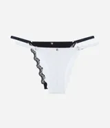 Pack de dos bombachas colaless de microfibra acanalada, una blanca y una negra, con laterales ajustables y encaje en la parte trasera.