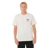 Remera beige de manga corta con cuello redondo y logo estampado en el pecho.
