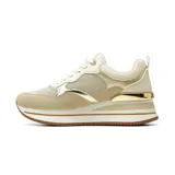 Championes Korium modelo Albi, color beige y dorado, con suela plataforma y detalles texturizados.