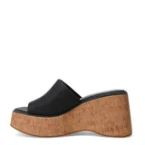 Sandalias de plataforma corrida tipo corcho, con capellada ancha de material sintético negro y diseño destalonado.