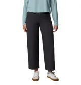 Pantalón de pierna ancha estilo chino, confeccionado en tejido de algodón elástico resistente a la abrasión. Presenta cintura alta, trabillas para cinturón, bolsillos inclinados laterales y bolsillos traseros con cierre de seguridad.