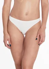 Bombacha tipo vedetina confeccionada en microfibra sin costuras, con refuerzo interior de algodón.