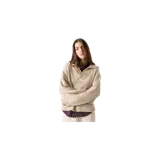 Sweater de punto acanalado de Eme Studios, color beige, con cuello polo y escote en V. Presenta un diseño holgado, mangas largas y un pequeño bordado con el logotipo de la marca en el pecho.