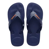 Ojotas Havaianas modelo Top Max Comfort, color negro, con diseño ergonómico y suela texturizada antideslizante. Presentan tiras anchas con el logo de la marca grabado.