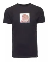 Remera negra de algodón con estampa de un león con la palabra "King" en un recuadro.