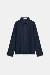 Camisa de lino Zara Woman Collection, color rosado, con cuello solapa, manga larga con puño ancho y cierre frontal de botones.