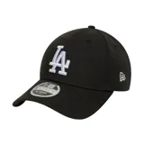 Gorra New Era 9FORTY de los Los Angeles Dodgers, color negro con el logo bordado en blanco en el frente y lateral. Modelo con visera curva y diseño ajustable.