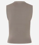 Blusa sin mangas de punto canelado negro, con cuello redondo y diseño ajustado al cuerpo.