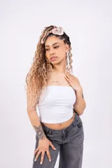 Top strapless de algodón con lycra, color rosa.