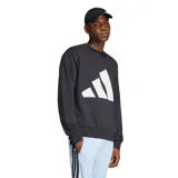 Buzo deportivo Adidas de hombre, color negro con gran logotipo de las tres barras en blanco estampado en el pecho, cuello redondo y puños y cintura elásticos acanalados.
