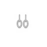 Caravanas de doble argolla articulada, confeccionadas en acero con pavé de zirconia brillante.