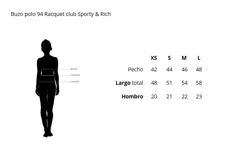 Buzo blanco de algodón con cuello polo y mangas largas. Estampado frontal con el texto "New York Racquet Club Sporty & Rich".