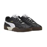 Championes Puma modelo Tifosi, de diseño urbano con capellada en color negro, detalle de franja lateral blanca y suela de goma en tonos marrón y crema.