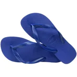 Ojotas Havaianas modelo Top, color azul, con diseño clásico de goma y tiras con relieve de la marca.