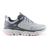 Championes deportivos Skechers Relaxed Fit D'Lux Journey, color gris con detalles en azul y rosa. Capellada de tejido sintético y plantilla acolchada Skechers Air-Cooled Memory Foam.