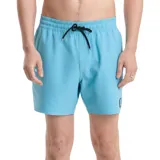Short de baño Volcom modelo Lido Solid Trunk, color celeste, con cintura elástica y cordón ajustable negro.