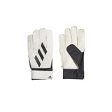 Guantes de arquero Adidas Tiro Club para adulto, color blanco con detalles en negro. Palma de látex con acolchado de 2,5 mm y corte positivo en los dedos.