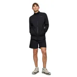 Chaqueta de polar negra con cierre frontal completo, cuello alto, bolsillos delanteros y puños elásticos. Presenta un diseño técnico con tejido transpirable y logo de la marca en el pecho.