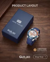 Reloj de pulsera analógico con cronógrafo, caja de metal y correa de caucho azul. Presenta esfera blanca con detalles en naranja y bisel giratorio azul.