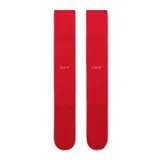 Medias de fútbol Nike VaporFast, color rojo con logo de la marca bordado en dorado. Diseño ergonómico con tejido transpirable y refuerzos en zonas clave para mayor rendimiento deportivo.