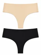 Pack de dos bombachas tipo vedetina de diseño clásico, corte tiro medio, confeccionadas en tela suave y sin costuras visibles, en colores beige y negro.