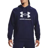 Canguro azul marino de hombre marca Under Armour, modelo Rival Fleece, con capucha, bolsillo tipo canguro y logo estampado en blanco en el pecho.