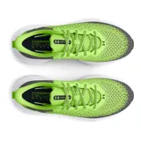 Championes de running Under Armour modelo Infinite, con tecnología de amortiguación HOVR. Presentan un diseño en degradado de color verde neón y gris oscuro, con suela blanca y logo de la marca en el lateral.