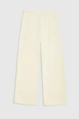 Pantalón jogger blanco de tiro alto y silueta amplia wide leg, con elástico en la cintura y sutil bordado en el lateral.