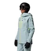 Chaqueta técnica de esquí Columbia Titanium, confeccionada en tejido de tres capas con tecnología Omni-Tech impermeable y transpirable. Presenta capucha integrada compatible con casco, ventilación en axilas, faldón antinieve, codos articulados y múltiples bolsillos funcionales, incluyendo bolsillo para forfait y gafas.