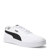 Championes Puma modelo Court Classic Clean de estilo urbano y perfil bajo. Presentan un diseño minimalista en color blanco con la franja característica de la marca en negro en los laterales. Cuentan con cierre de cordones, exterior de material sintético resistente y suela de goma para mayor tracción.